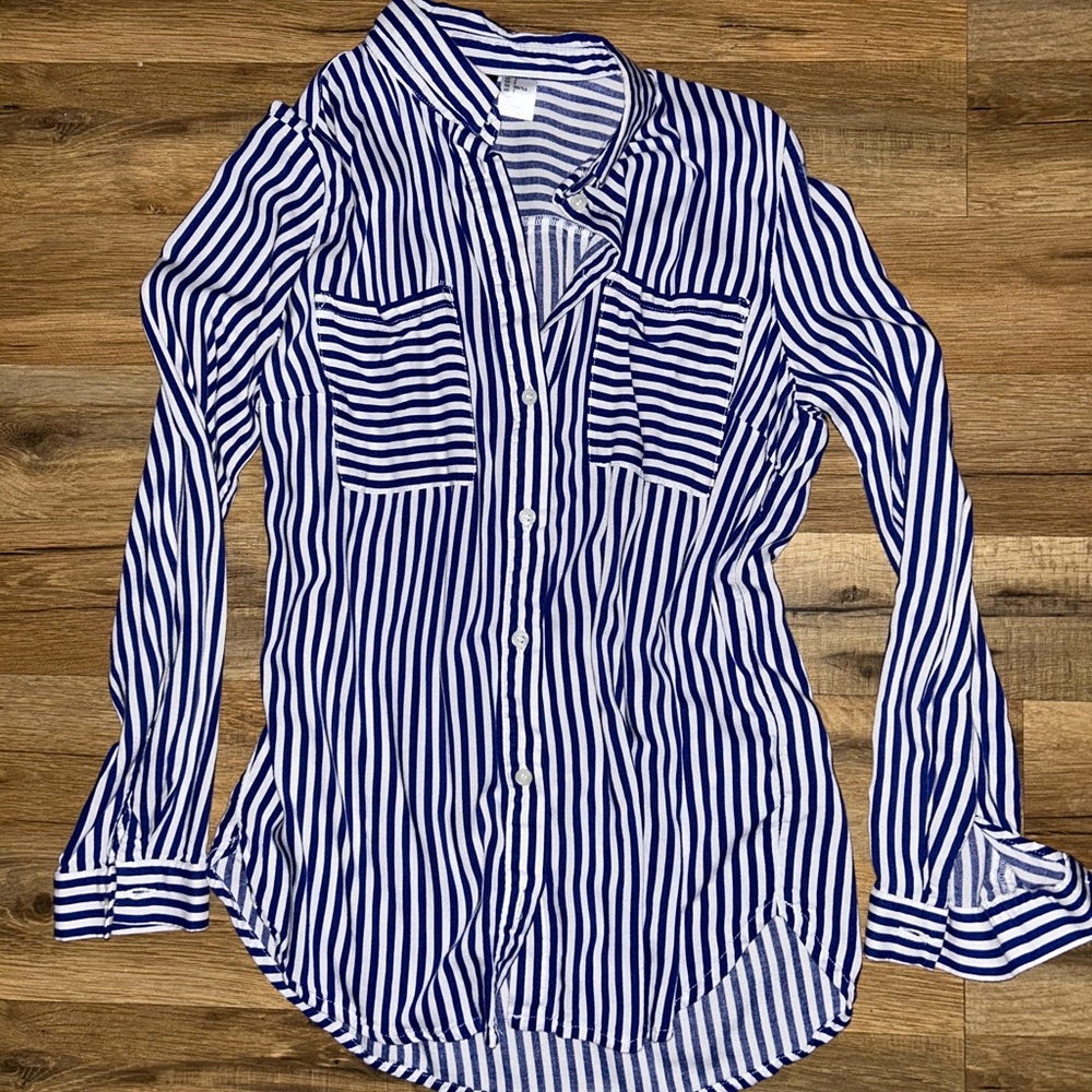 H&M Navy and White Striped Button Down Shirt